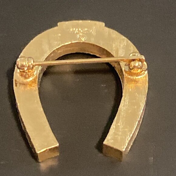 Rare Vintage Napier Signed Horseshoe Brooch Pin Gold Tone Equestrian Horse Retro - Picture 6 of 15